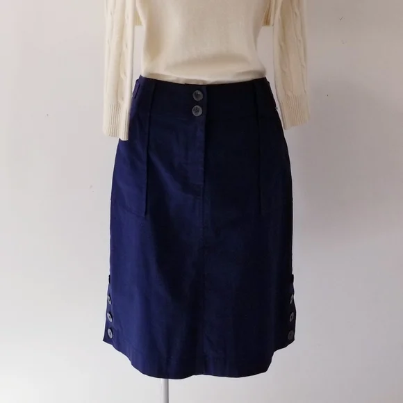St. John 2012 Resort Collection 100% Cotton Navy Blue Side Button Skirt Sz 4 - Picture 2 of 12
